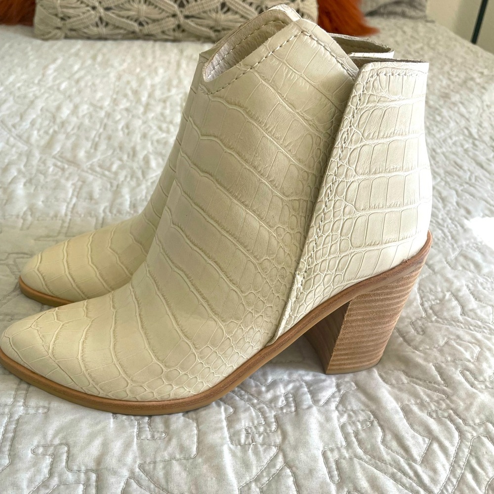 Dolce Vita Cream Croc-Embossed Leather Ankle Booties